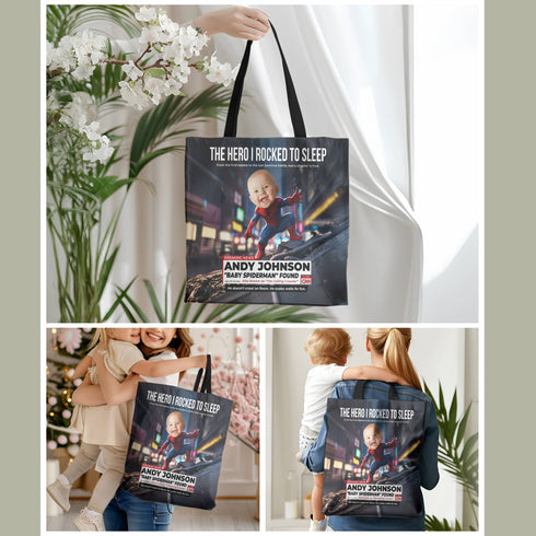 Personalized Baby Spiderman Superhero Tote Bag – Funny CNN Style Diaper Bag Gift for Mom